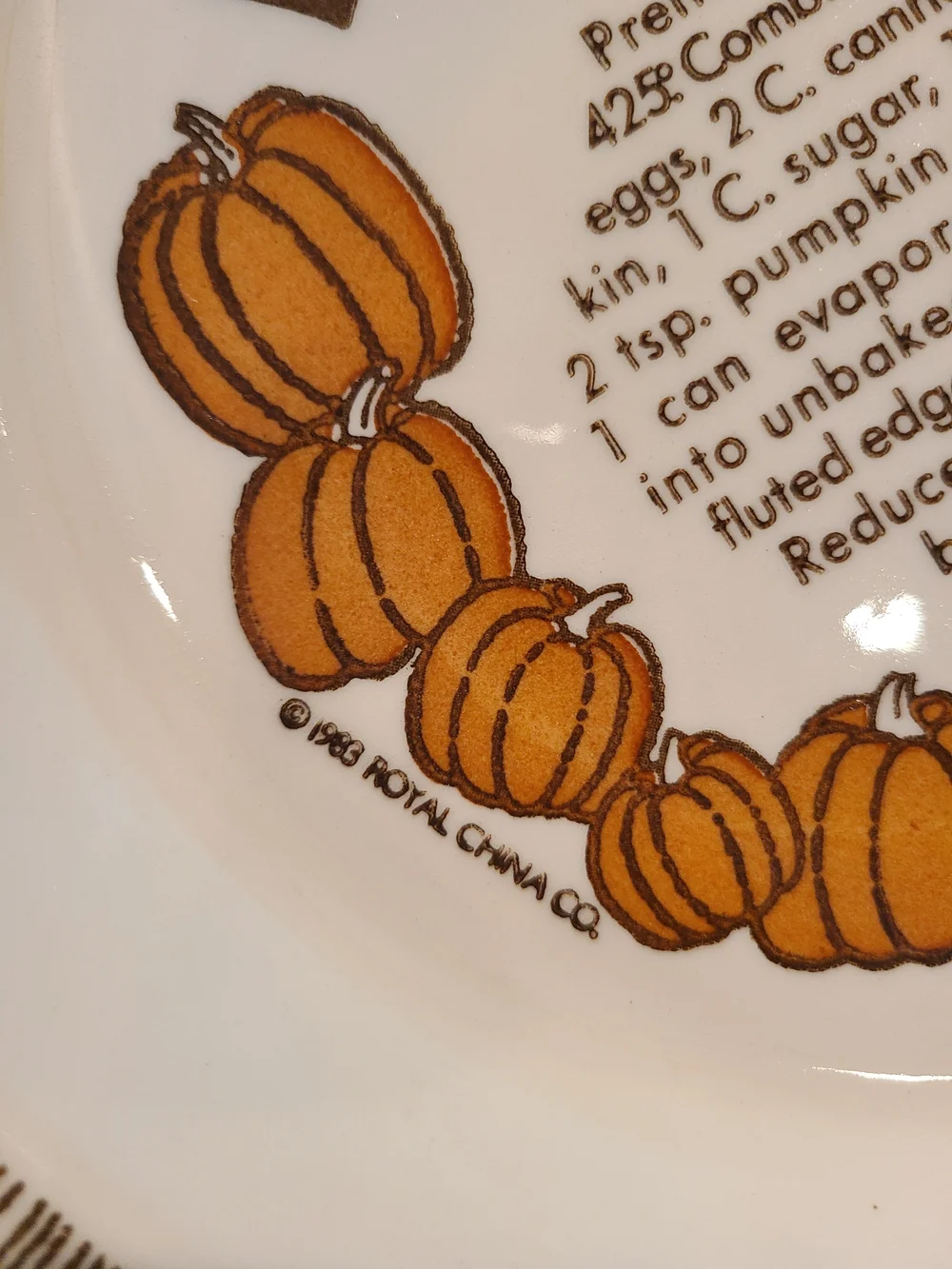 Vintage Royal China Pumpkin Pie Baking Recipe Dish - Cottage Core - Fall Decor